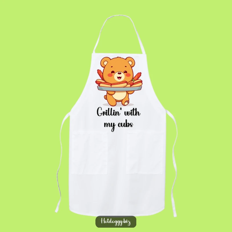 Funny Bear Cub Hot Dog Apron - Cook Up Laughs in the Kitchen!