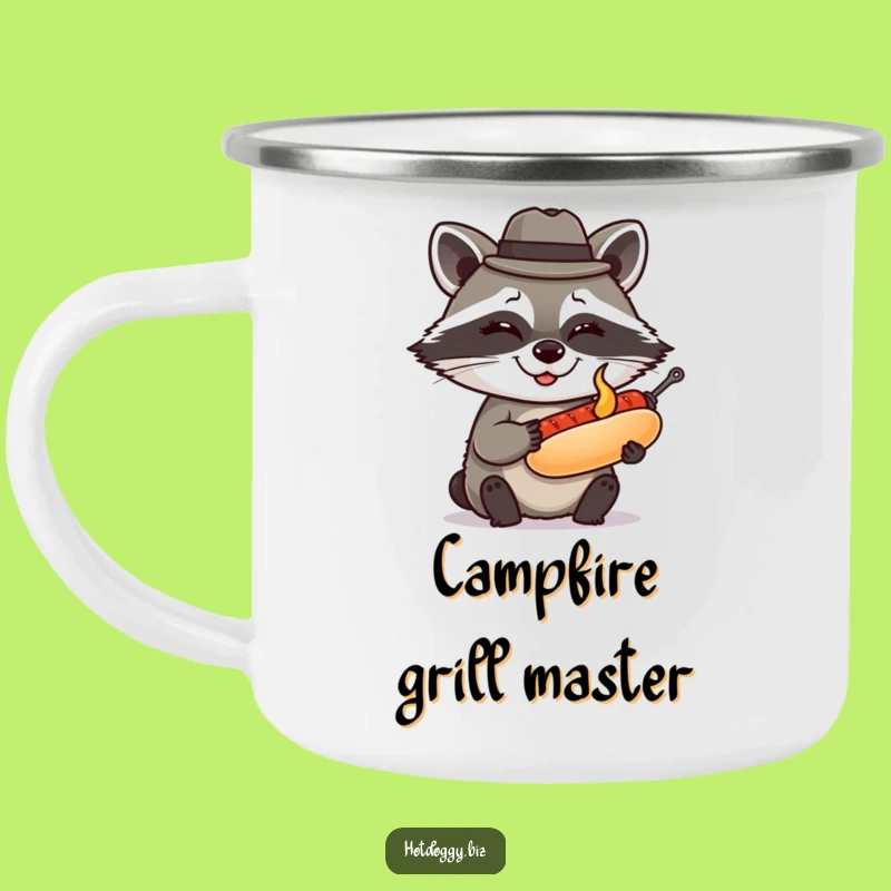 Funny Raccoon Fedora Hot Dog Camping Mug: Adventure Fuel with a Wink