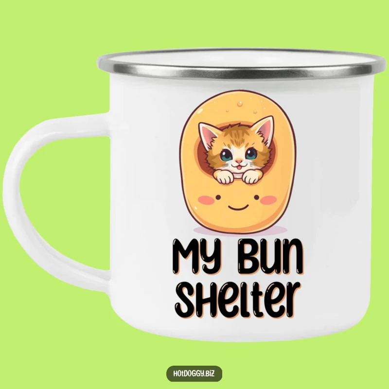 Durable Funny Kitten Hot Dog Bun Camping Mug: Curious Outdoor Gift