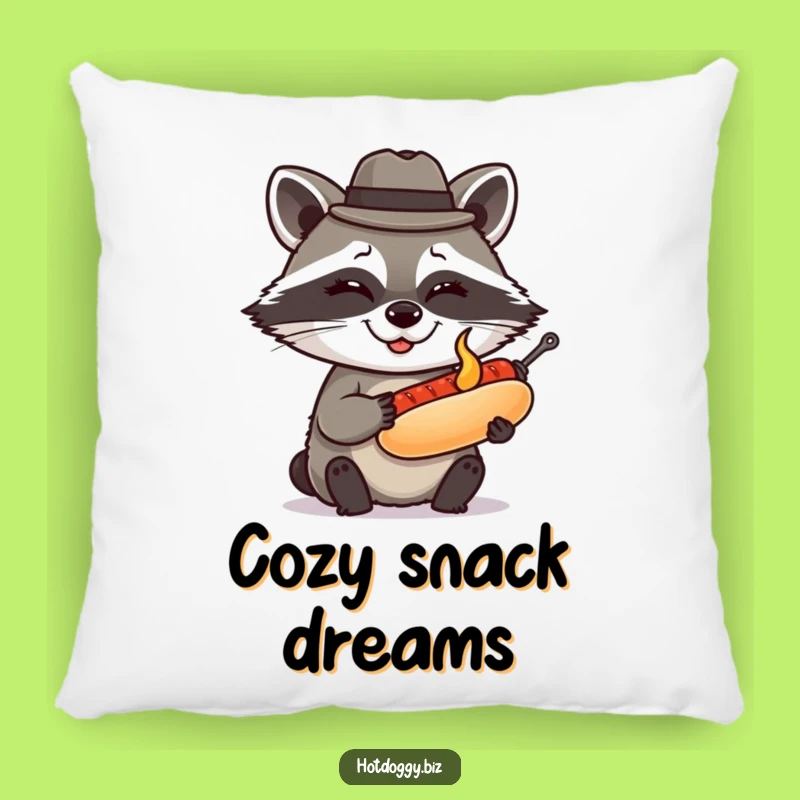 Funny Raccoon Fedora Hot Dog Pillow: Cozy Comfort with a Clever Wink
