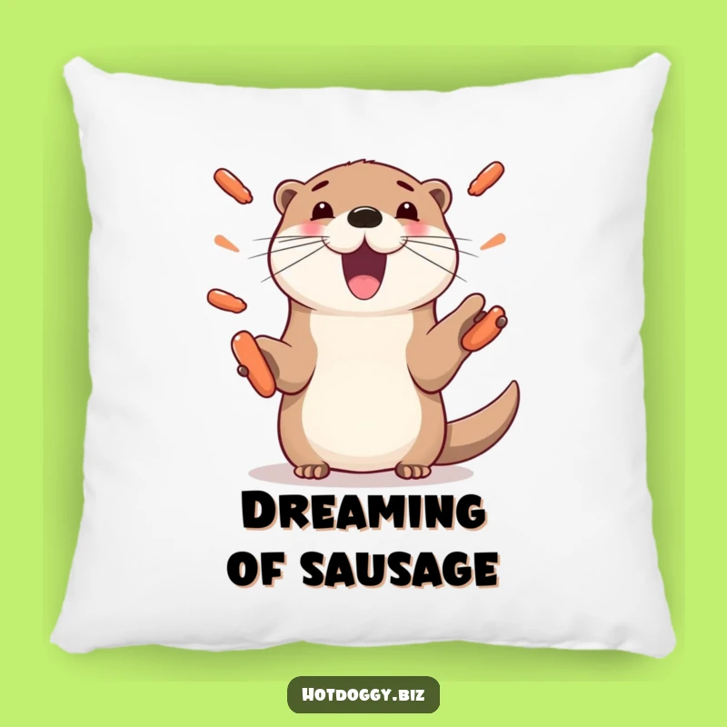 Funny Otter Juggling Hot Dogs Pillow - Playful Paws Accent Pillow, Cozy Gift