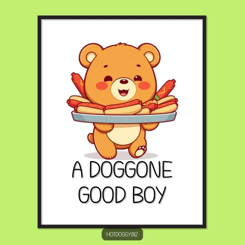 Funny Bear Cub Hot Dog Digital Art Print - Instant Hilarious Decor for Foodies