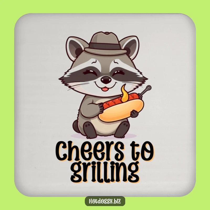 Funny Raccoon Fedora Hot Dog Coaster: Witty Protection for Your Surfaces