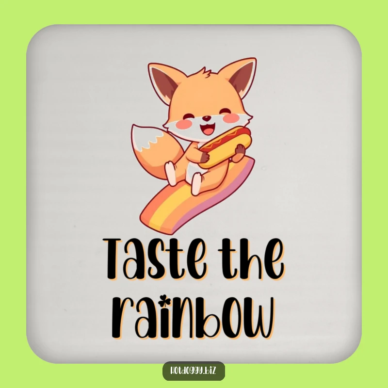 Funny Fox Rainbow Hot Dog Coaster: Protect Surfaces with Playful Art