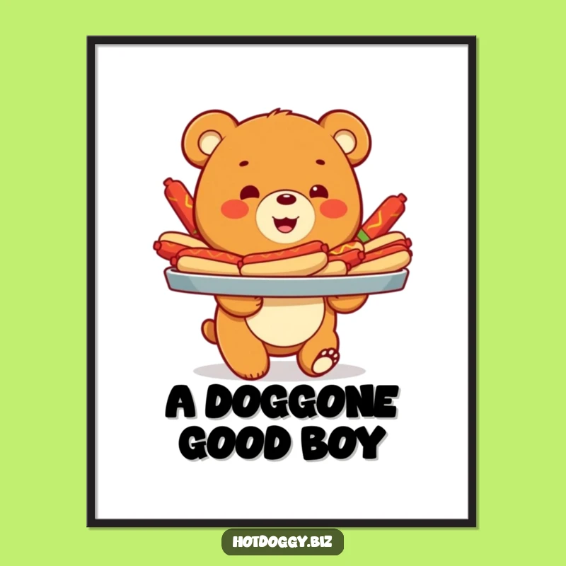 Funny Bear Cub Hot Dog Poster - Hilarious Wall Art for Foodie & Bear Enthusiasts