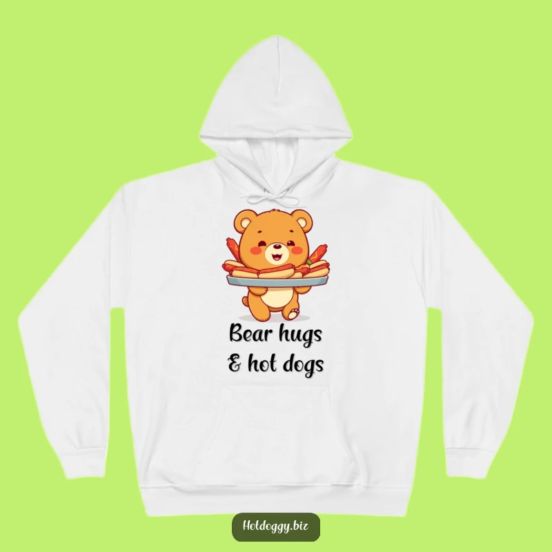 Funny Bear Cub Hot Dog Hoodie - Cozy and Hilarious Winter Wear for Foodies
