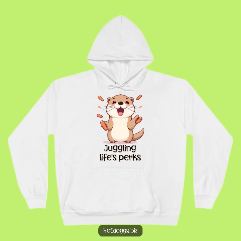 Funny Otter Juggling Hot Dogs Hoodie - Playful Paws Sweatshirt, Cozy Gift
