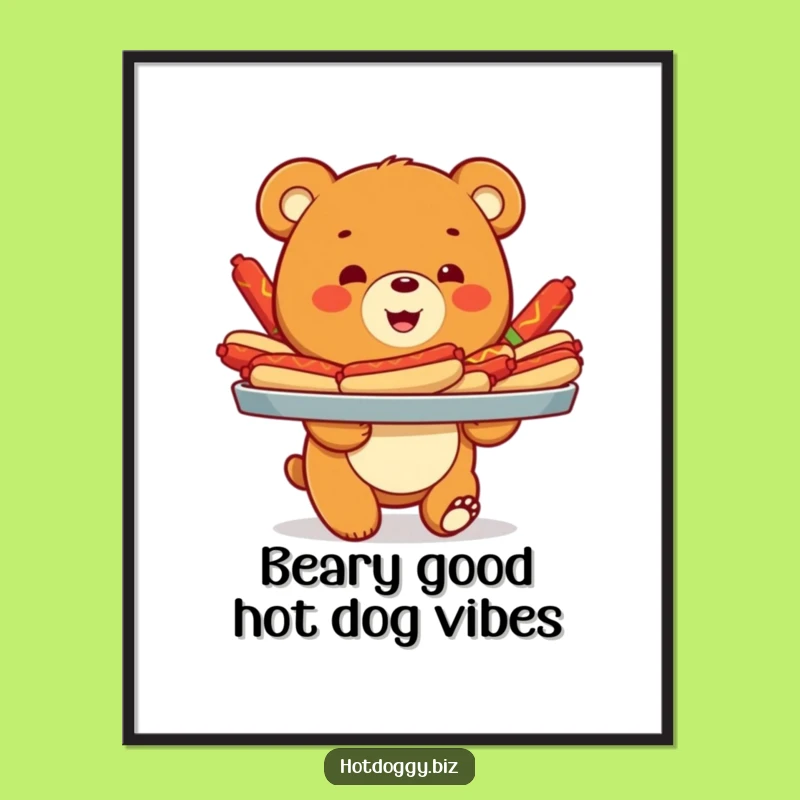 Free Printable Funny Wall Art: Bear Cub Hot Dog Lover Downloadable Decor