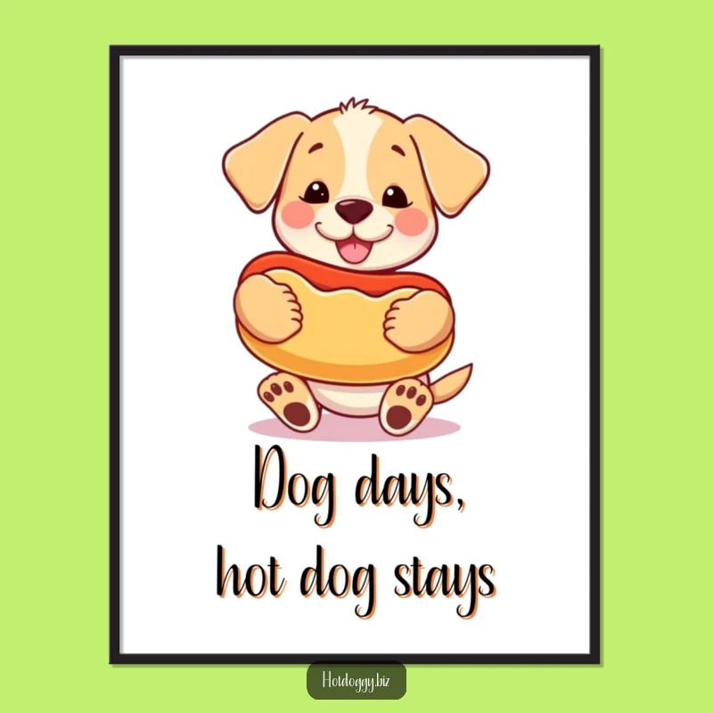 Free Printable Wall Art: Puppy Hot Dog! Cute & Funny Downloadable Decor.