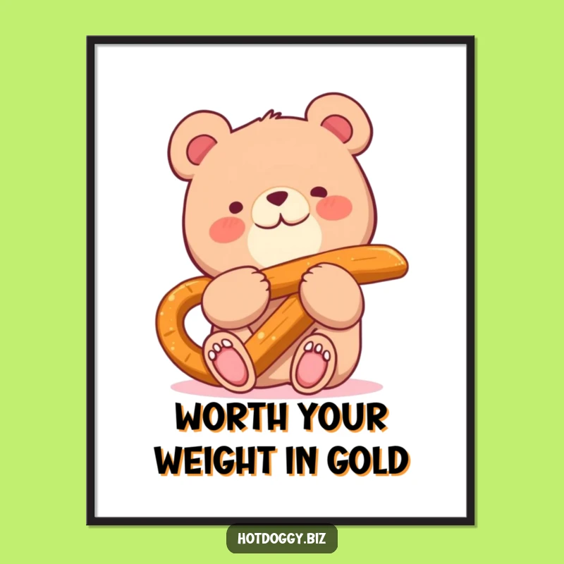 Funny Free Printable Wall Art: Bear Munching Pretzel - Whimsical Downloadable Decor
