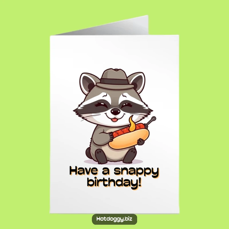 Free Printable Birthday Card: Clever Raccoon Hot Dog - Witty Downloadable Surprise!