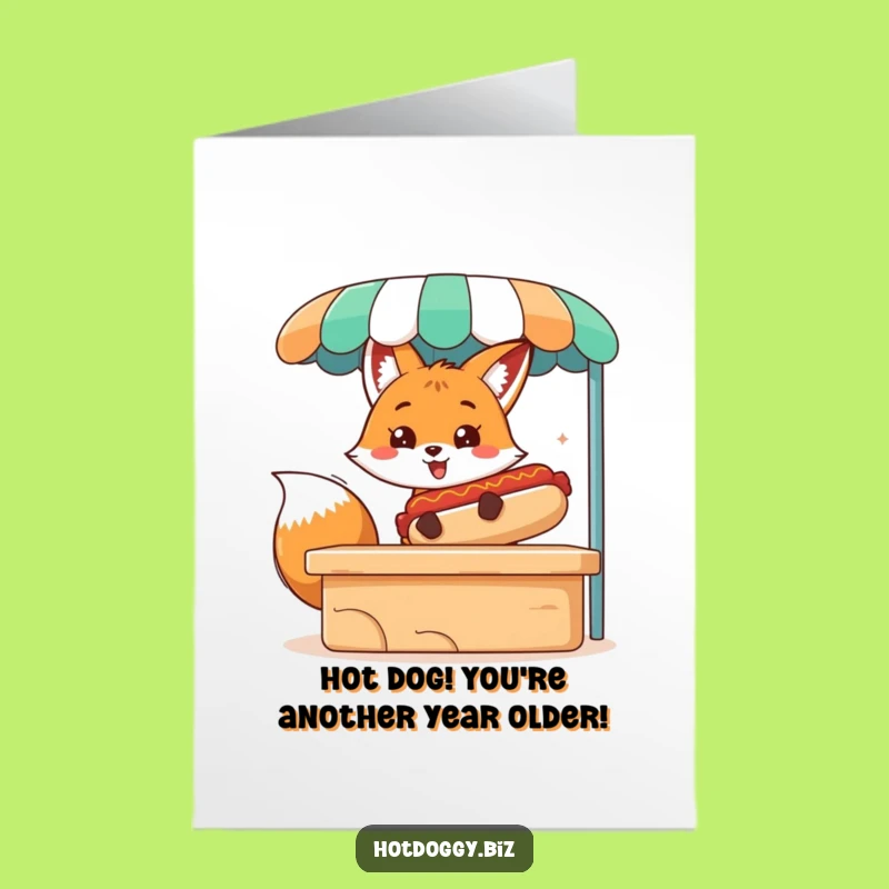 Funny Free Printable Birthday Card: Cheerful Fox Serving Hot Dog - Instant Download Gift