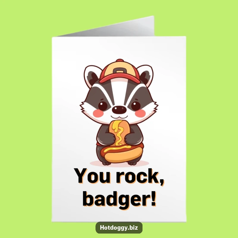 Free Printable Congrats Card: Dapper Badger Hot Dog - Celebrate with Downloadable Style!