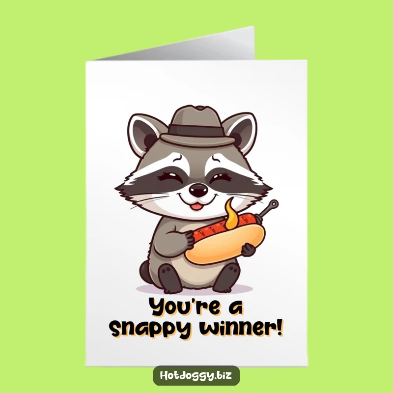Free Printable Congrats Card: Sharp Raccoon Hot Dog - Celebrate with Downloadable Flair!