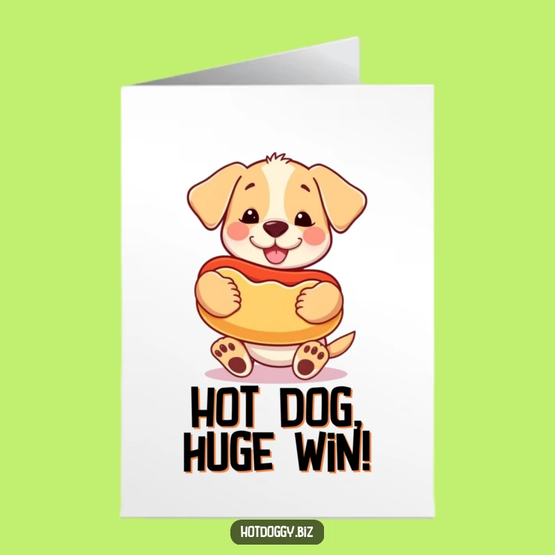 Free Printable Congratulations Card: Puppy Hot Dog! Celebrate Victories with a Fun Downloadable.