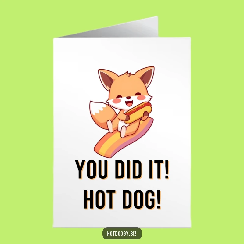 Free Printable Congrats Card: Joyful Fox Rainbow Hot Dog - Perfect Downloadable Celebration!
