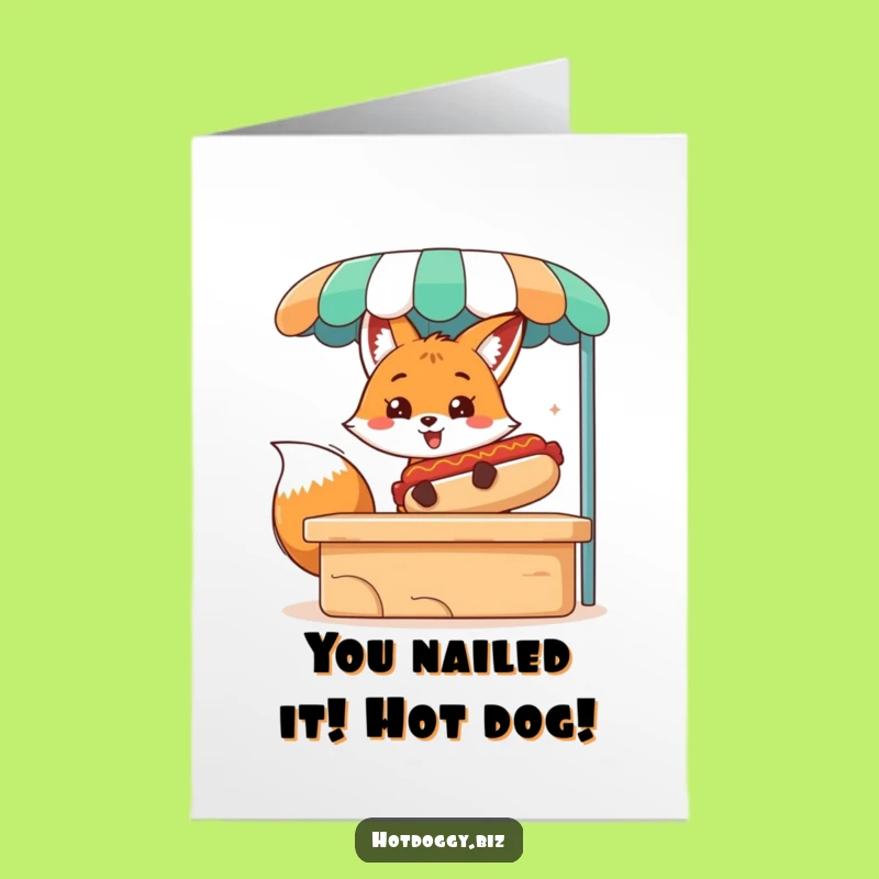 Free Printable Congrats Card: Fox Serving Hot Dog - Funny Downloadable Celebration