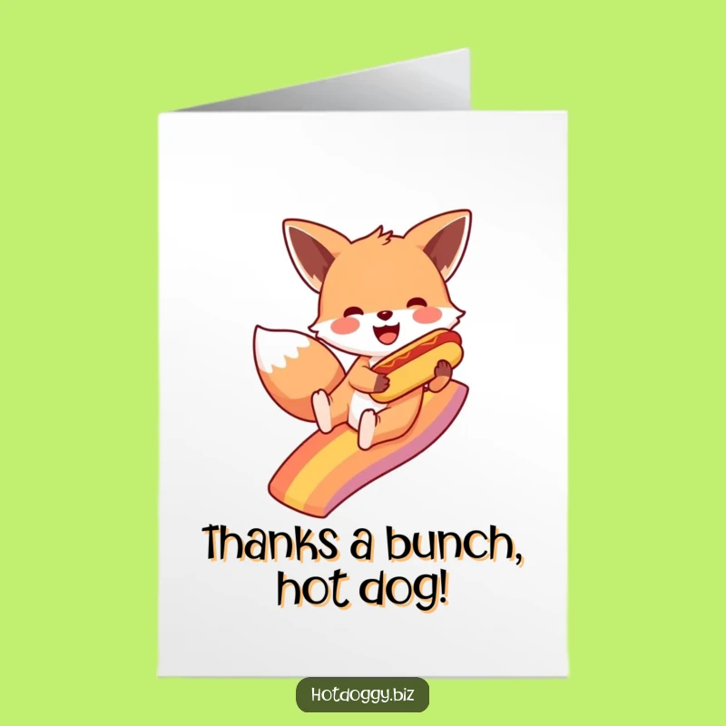 Free Printable Thank You Card: Fox Rainbow Hot Dog - Express Gratitude Downloadable!