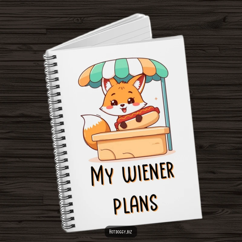 Funny notebook with a cheerful fox character serving a giant hot dog, inspiring creative and humorous entries.