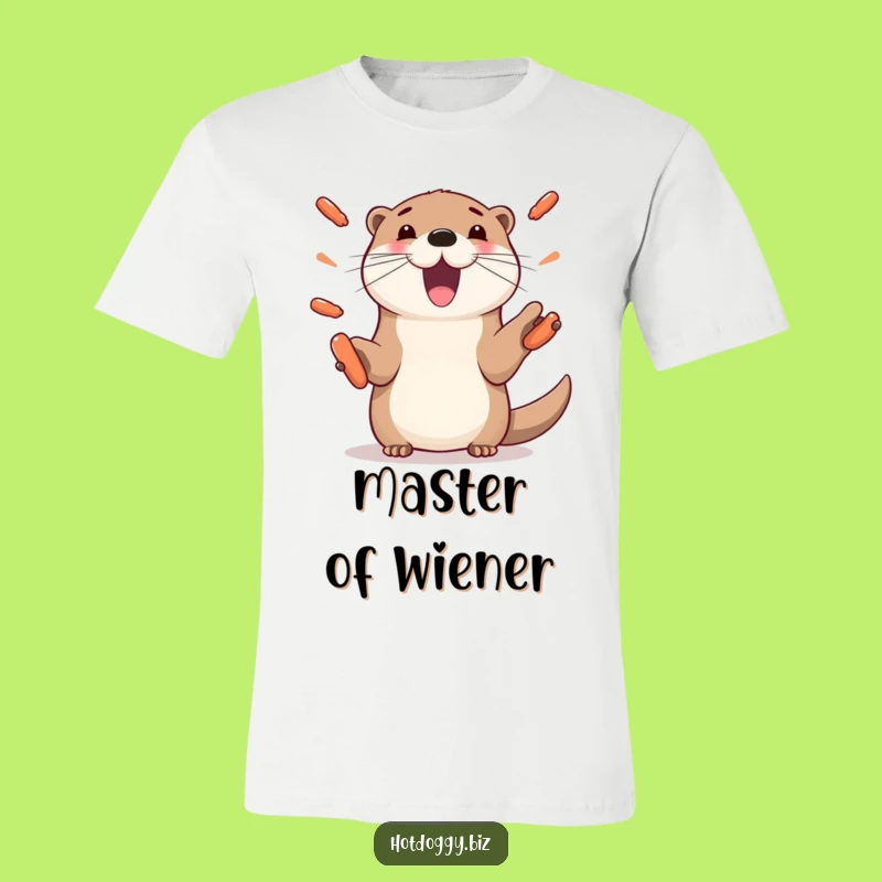 Funny Otter Juggling Hot Dogs T-Shirt - Playful Paws Graphic Tee, Fun Gift